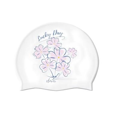 Imagem de Touca de natação de silicone, touca de natação YondestStars para mulheres/homens/jovens, toucas de banho para cabelos longos e curtos, acessórios de natação para adultos (trevo)