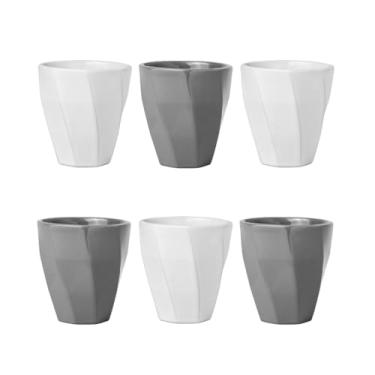 Imagem de Kit 6 Copos Cerâmicos Louça 260ml Design Moderno, Ideal para Café, Chá, Bebidas Quentes, Porta Objetos e Escovas - E-FCS Store (Branco/Cinza)
