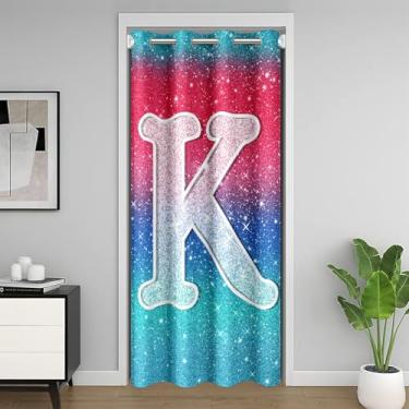 Imagem de jejeloiu Cortina de porta com padrão de letras de diamante de cristal para privacidade de entrada, 1 painel de 86 x 203 cm, capa de armário personalizada com letra K, cortina divisória de quarto para
