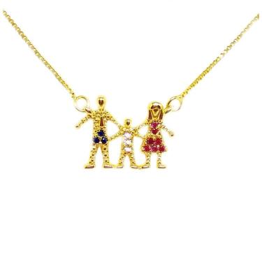 Imagem de Colar Com Pingente Família Amada Filho Folheado a Ouro 18k