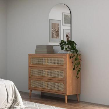 Imagem de Cômoda Retrô 3 Gavetas com Espelho Porta Telada 100% MDF - Dalla Costa