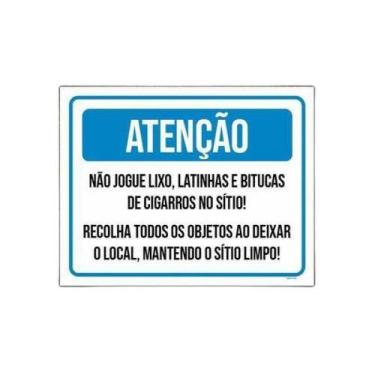 Imagem de Placa Atenção Não Jogue Lixo Mantenha Sítio Limpo 27X35 - Sinalizo.Com
