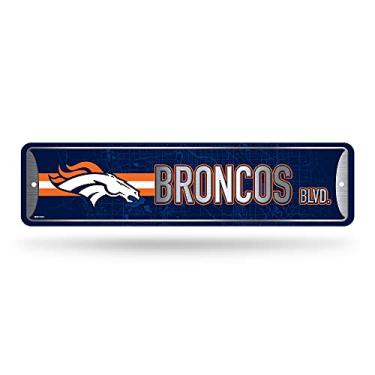 Imagem de Rico Industries Placa de rua de metal NFL Denver Broncos Decoração de casa (10 cm x 38 cm) - Ótimo para casa, escritório, quarto e caverna masculina - feito, prata
