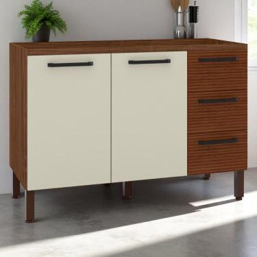 Imagem de Balcão 2 Portas 3 Gaveteiros 1,20 Lapis Nogueira Off White Ripado