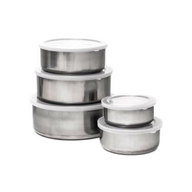 Imagem de Jogo de Tigelas Aço Inox 5 Peças com Tampa – Design Moderno, Durável, Ideal para Cozinhar e Servir