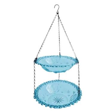 Imagem de MFMEXUL Alimentador de Pássaros para áreas Externas, Bebedouro Suspenso para Pássaros, Prato de Camada Dupla, para Jardim, Quintal E áreas Externas, Azul