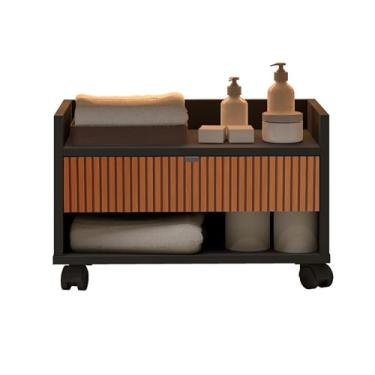 Imagem de Armário Gabinete Para Banheiro Organizador Com Rodinha De Chão Móvel (Preto Ripado)