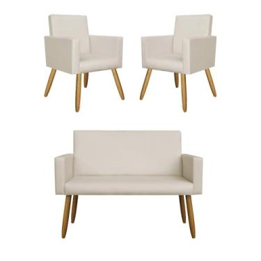 Imagem de Kit Sofá Namoradeira + 2 Poltrona Decorativa Tecido Courino Cor:courino Bege