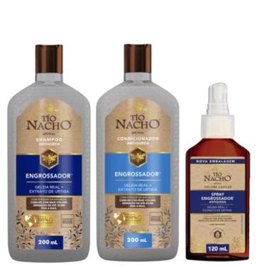 Imagem de Tio Nacho Kit Antiqueda, Shampoo 200ml, Condicionador 200ml e Spray Engrossador 120ml,
