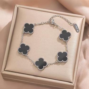 Imagem de L3002-Pulseira Feminina Aço Inoxidável Trevo Virgínia Madrepérola Anti