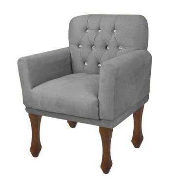 Imagem de Poltrona Decorativa Com Pés Retro Safira - In-9 Decor, Suede Cinza Cla