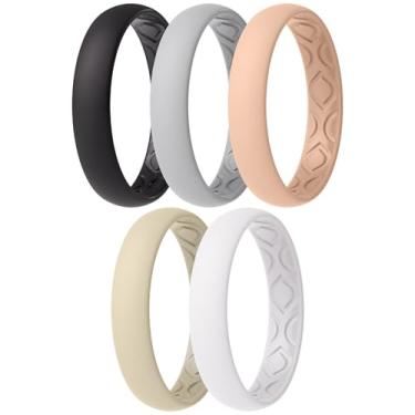 Imagem de ThunderFit Anéis de compromisso femininos de silicone respirável para suas alianças de casamento - 4 mm de largura, 1,5 mm de espessura - pacote variado de 1 a 12, 7.5 - 8 (18.2mm), Silicone, Sem