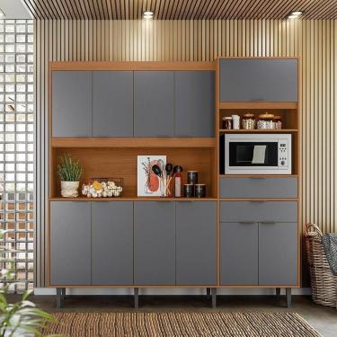 Imagem de Armário De Cozinha Bahamas Compacta - 11 Portas 2 Gavetas Jequitiba-grafite - Lukaliam Móveis Jequitiba-grafite