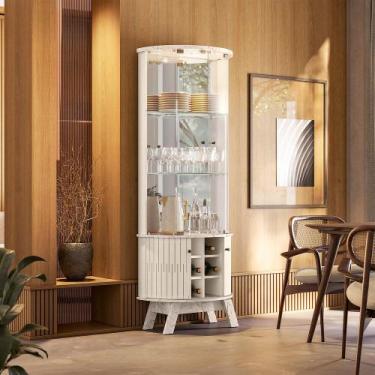 Imagem de Cristaleira Com Espelho Marina - 7 Decor - Madetec, Calacata e Off Whi
