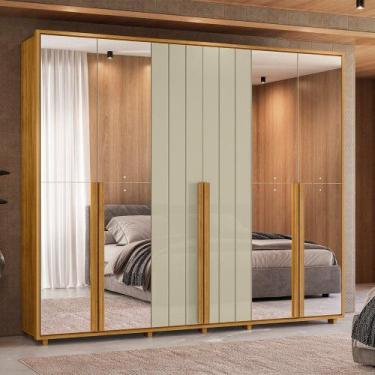 Imagem de Guarda-Roupa Casal Volpi Ripado 6 Portas 6 Gavetas 4 Portas C/ Espelho