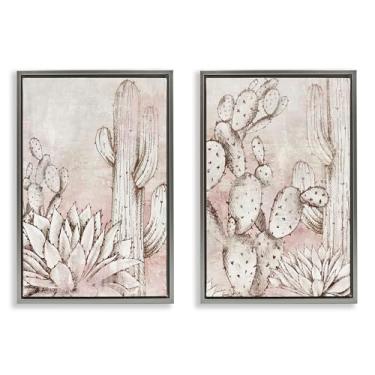 Imagem de Stupell Industries Botanical Oasis Guardians Conjunto de tela flutuante com moldura cinza de 2 peças por Luna Mavis, 25 x 17