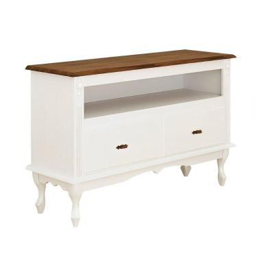 Imagem de Rack Para Tv 45 Polegadas 2 Gavetas Nicho E Pés Luiz Xv - Branco Laca Com Tampo Imbuia Glazer