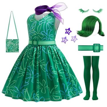 Imagem de RuuYiicoco Fantasia Verde Para Meninas, Cosplay, Traje De Halloween Com Peruca (Verde, 11-12 Anos)