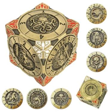 Imagem de DND Spinner Dice - 7-in-1 Metal Dice Set with 3D Relief Dragon Design | Unique Spinner Design for Dungeons & Dragons | Fantasy RPG Polyhedral Dice Set for D&D Players & DM (Ancient Bronze)