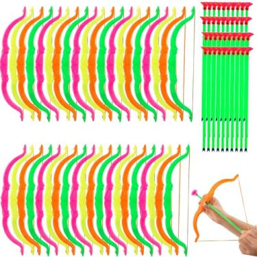 Imagem de Restroma Conjunto de 40 brinquedos infantis de plástico para tiro com arco e flecha, arco e flecha para crianças, meninos, meninas, jogos esportivos divertidos, presentes de aniversário, 4 cores