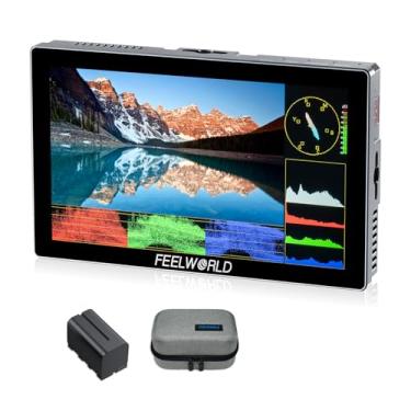 Imagem de FEELWORLD P6X 14.0 cm 1000nit Câmera de Alumínio DSLR Monitor com Bateria F750 4400mAh e Bolsa Touchscreen Alto Brilho Portátil Forma de Onda LUT HDR 4K HDMI Peso de Entrada e Saída 249g