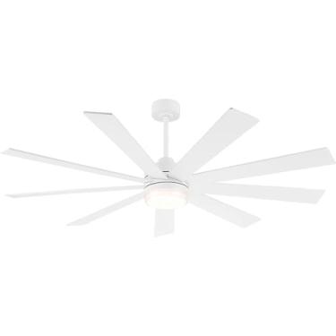 Imagem de LEDLUX Ventilador de teto com motor CC de 182 cm com branco claro, controle remoto de 6 velocidades, motor reversível, ventilador de teto moderno de 9 lâminas com hastes de 11,4 cm/30,5 cm/61 cm para