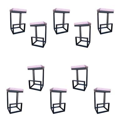 Imagem de Kit 10 Banquetas Londres Base De Ferro Sued Rosa Bebê D'classe Decor
