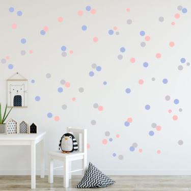 Imagem de Adesivo Infantil Bolinhas Tons de Azul, Cinza e Rosa 108un - Quartinho