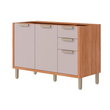 Imagem de Gabinete p/ Pia Cozinha Balcão s/ Tampo Eloise c/ 2 Portas e 3 Gavetas 120cm Cinamomo/Off White - MGM