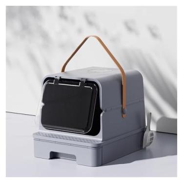 Imagem de Caixa de areia para gatos Caixa de areia fechada para gatos, penico para gatos com porta da frente, tipo gaveta removível, vaso sanitário para gatos com tampa, fácil limpeza e bandeja de areia para