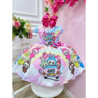 Imagem de Vestido Infantil Labubu 3D Colorido Festas luxo - Utchuk Kids, 8
