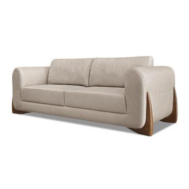 Imagem de Sofá 3 Lugares 2,20m Linho Rústico Areia com Detalhes em Madeira - Job