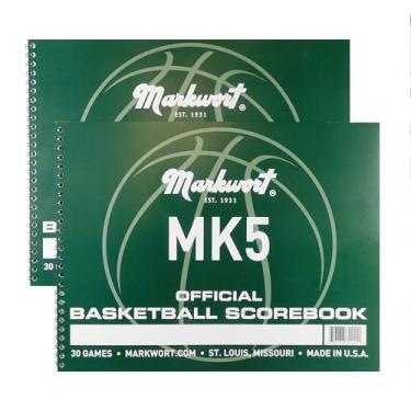 Imagem de Markwort Mark V Basketball Scorebook with Fouls - 30 jogos lado a lado para rastreamento de estatísticas de basquete | Ensino médio, ensino médio, liga pequena | Pacote com 2