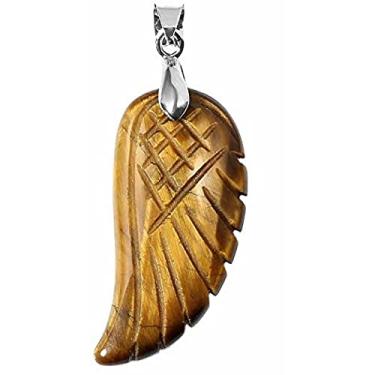 Imagem de 35 mm esculpida à mão com pedra preciosa mista asa de anjo para colar pingente de contas (olho de tigre dourado)