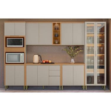Imagem de Cozinha Modulada Completa Allure 6 Peças (2Aéreos+2Balcões+1Cristaleira+1TorreQuente) CP21 Jequitiba/Gris Fosco - Linea Brasil