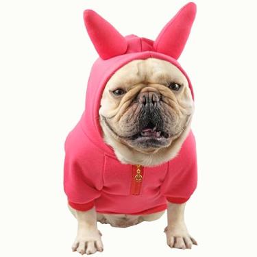 Imagem de CHEERTAILS Roupas de buldogue francês, suéter de Halloween, roupas francesas para cães médios, meninas, meninos, casaco de inverno com capuz, Natal, chifres rubi, G