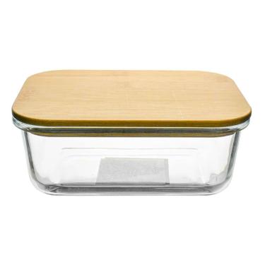 Imagem de Pote Hermético em Vidro Retangular Tampa em Bambu 640ml - Vista Home