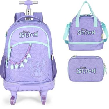 Imagem de Mochila Infantil Rodinhas Stitch com Lancheira e Estojo 100 Pens Roxo