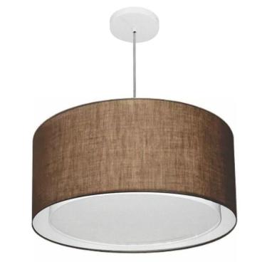 Imagem de Lustre Pendente Cilíndrico Duplo Vivare Md-4295 Cúpula Em Tecido 50x30cm - Bivolt Café 127/220v