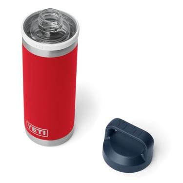 Imagem de Garrafa YETI Rambler de 530 ml, isolamento a vácuo, à prova de vazamento, aço inoxidável com Chug Cap, vermelho (rescue red)/branco/azul-marinho