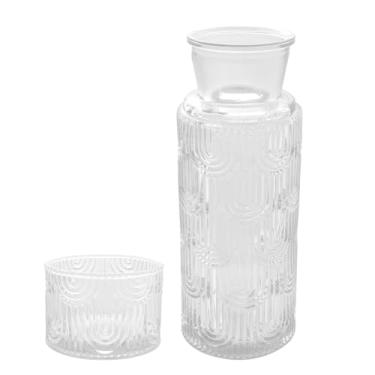 Imagem de Conjunto de garrafa de água de cabeceira com copo, garrafas de água de vidro transparente à prova de poeira de 612 g com copo de 170 g como tampa, grande dispensador de enxaguante bucal de banheiro