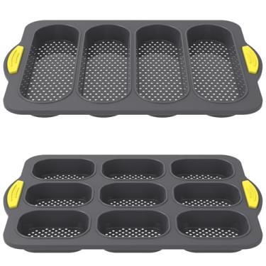 Imagem de UKQRRTC 2 peças de forma de pão de hambúrguer, bandeja de silicone para bolo, forma de pão caseira macia, forma de bolo fácil de desmoldar, bandeja de bolo para micro-ondas e geladeira (cinza)