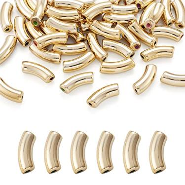 Imagem de Spritewelry 155 peças de contas de tubo curvadas de acrílico pulseira de bambu de ouro contas de pulseira de furo grande contas de plástico CCB para pulseira fabricação de joias suprimentos de