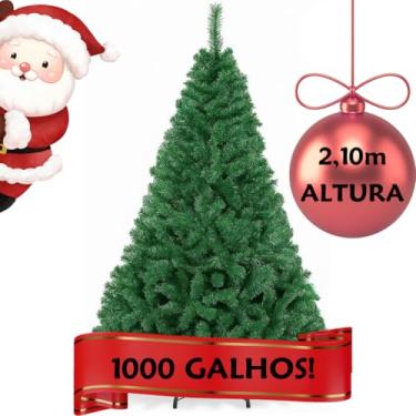 Imagem de Árvore de Natal Pinheiro Grande Luxo 2,10m Pé Base Ferro 1000 Galhos Cor Verde