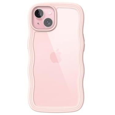 Imagem de JETech Capa Bonita para iPhone 15 6,1 Polegadas, Ondulada Forma Estojo à Prova Case de Choque para Telefone para Mulheres e Meninas, Capinha Parte Traseira Transparente Rígida para PC (Rosa)