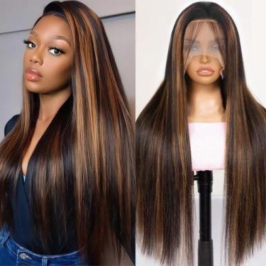 Imagem de Peruca Vemalin Highlight Human Hair Straight 13x4 Lace 200% 56cm