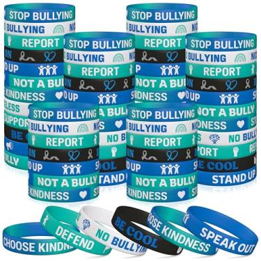 Imagem de WATINC Pulseiras de silicone antibullying para conscientização contra bullying, pulseiras de borracha motivacionais unissex com mensagens inspiradoras para eventos de arrecadação de fundos (120 peças)