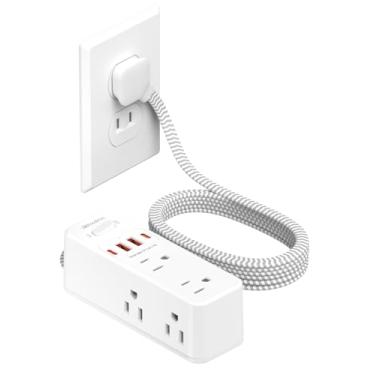 Imagem de Wrxdmc Filtro De Linha 2 Pinos, Adaptador Para 3 Tomadas, 1400J, Dois Protetores Contra Surtos, Cabo Extensão Metros, 6 Tomadas Ca Com 1 Porta Usb C E Uma Porta, Montável Em Parede, Ideal Casas Anti