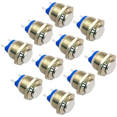 Imagem de CenryKay Interruptor De Botão Pressão Metal Em Aço Inoxidável, Tampa Redonda 16 Mm Altura, À Prova D'Água, Momentâneo, Com Terminais Parafuso Embutidos, 2A, 36V (10 Unidades)