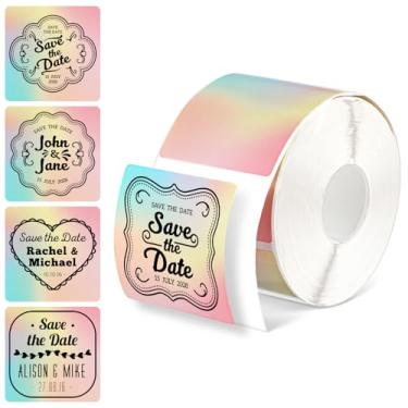 Imagem de Etiquetas térmicas holográficas de 500 folhas, adesivos de impressora térmica de 5 x 5 cm, etiquetas térmicas quadradas de cor arco-íris, para pequenas empresas, design de logotipo, cozimento, código